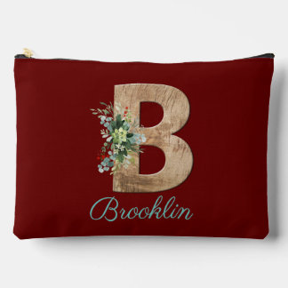 Monogram B wood letter dark red flower Accessory Pouch