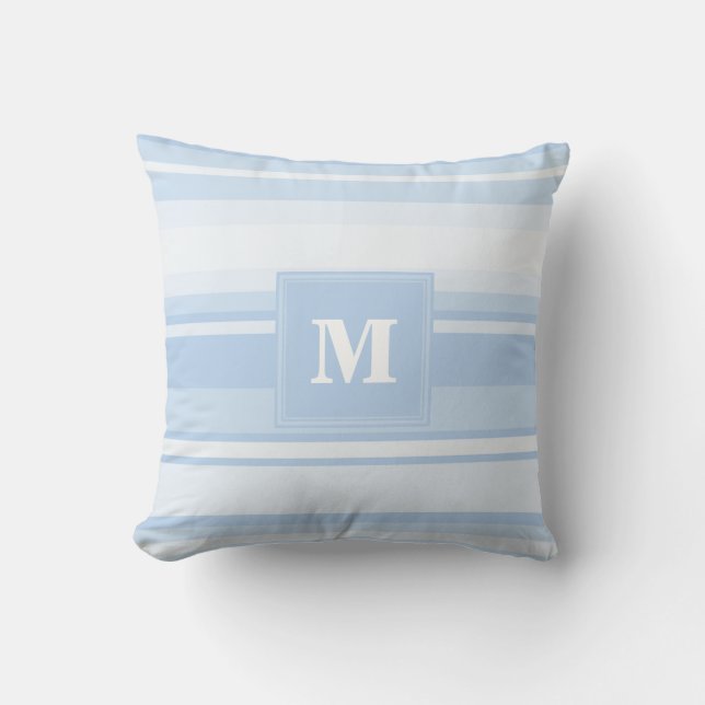 Monogram baby blue stripes cushion (Front)