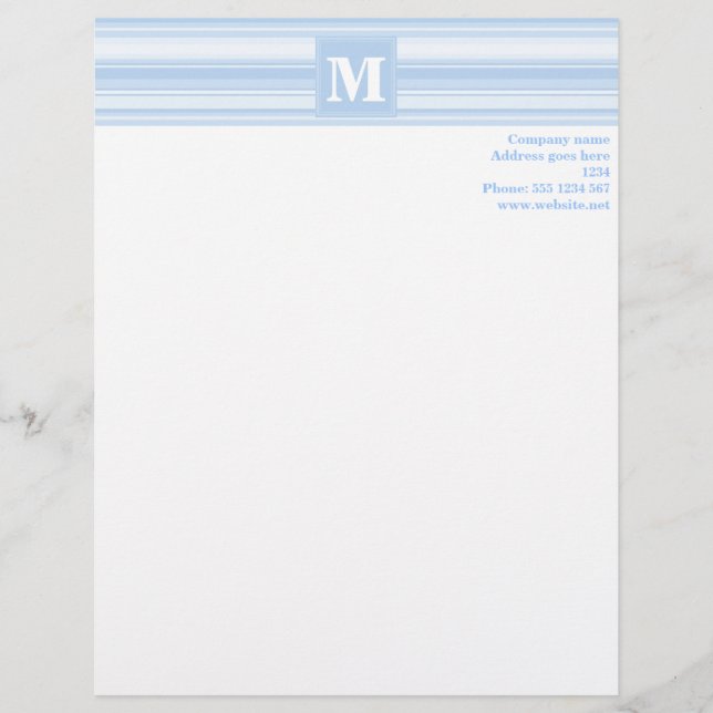 Monogram baby blue stripes letterhead template (Front)