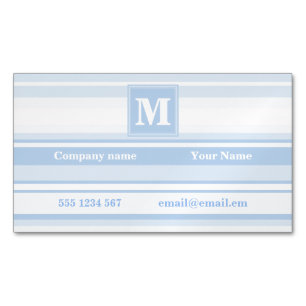 Monogram baby blue stripes magnetic business card