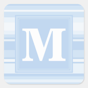 Monogram baby blue stripes square sticker