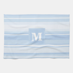 Monogram baby blue stripes tea towel