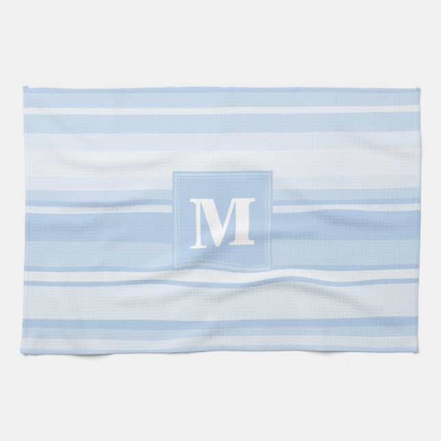 Monogram baby blue stripes tea towel (Horizontal)