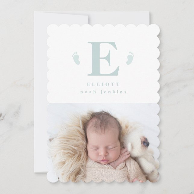 monogram baby feet photo birth announcement (Front)