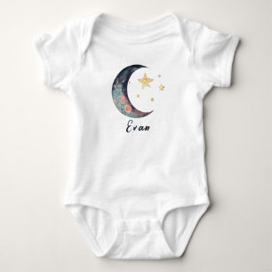 Monogram Baby Name Earthy Boho Flower Moon Stars Bodysuit