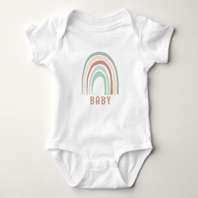 Monogram Baby Name Earthy Boho Rainbow Green Brown Bodysuit (Front)