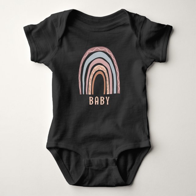 Monogram Baby Name Earthy Boho Rainbow Neutral Bodysuit (Front)