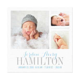 Monogram Baby Photo Collage Wrapped Canvas Print
