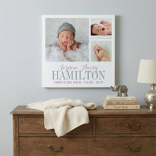 Monogram Baby Photo Collage Wrapped Canvas Print