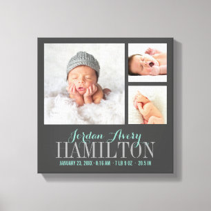Monogram Baby Photo Collage Wrapped Canvas Print