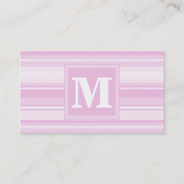 Monogram baby pink stripes business card (Front)