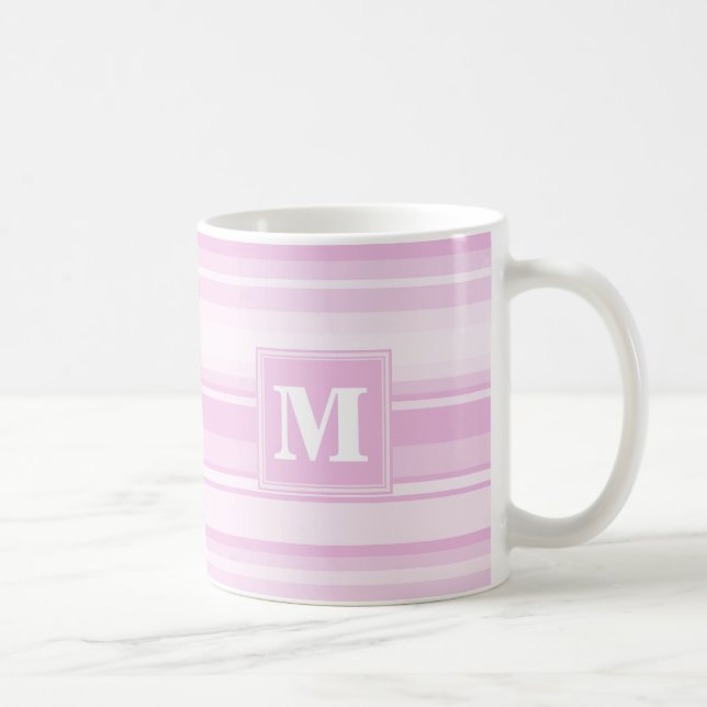 Monogram baby pink stripes coffee mug (Right)