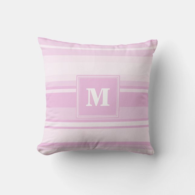 Monogram baby pink stripes cushion (Front)