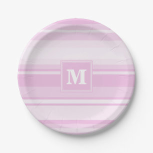 Monogram baby pink stripes paper plate