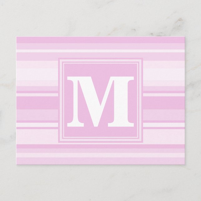 Monogram baby pink stripes postcard (Front)