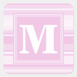 Monogram baby pink stripes square sticker