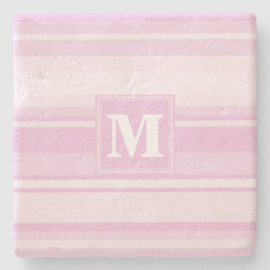 Monogram baby pink stripes stone coaster