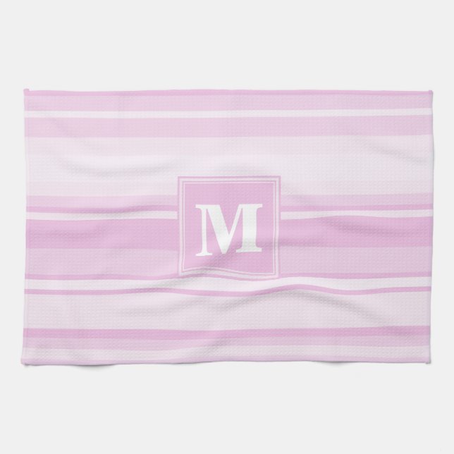 Monogram baby pink stripes tea towel (Horizontal)