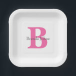 Monogram  Baby Shower Bridal Shower Pink Cute Paper Plate<br><div class="desc">Designed with text templates for monogrammed initial & name which you can customise! Great for baby showers,  birthdays,  bridal showers and more!</div>