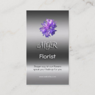 Monogram, Bachelors Button Florist, metallic-look Business Card