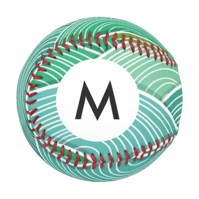 Monogram Background of curled abstract green waves Baseball (Front Left)