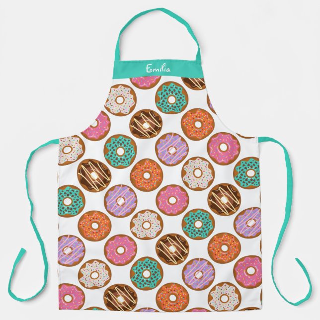 Monogram Baker Donut Pattern Apron (Front)