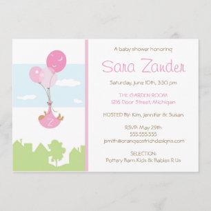 Monogram Balloon Baby Shower Invitation - Girl