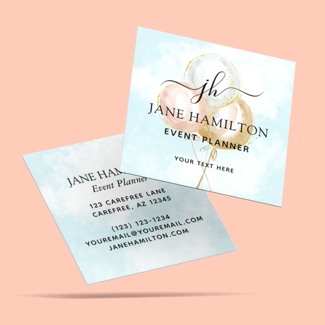 Monogram Balloons Event Planner Square Business Card (Creator Uploaded)