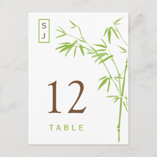 Monogram Bamboo Table Number Card   Green & Brown