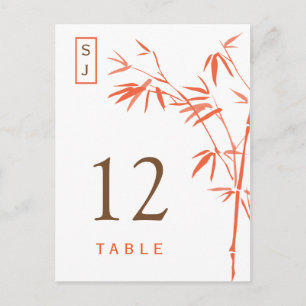 Monogram Bamboo Table Number Card Orange & Brown