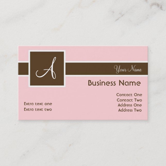 Monogram Band Pink & Brown Business Cards (Front)