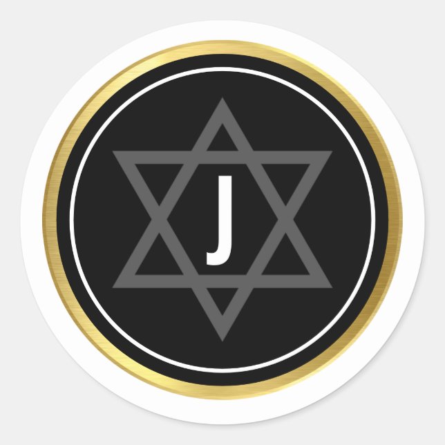 MONOGRAM BAR MITZVAH modern black white gold Classic Round Sticker (Front)