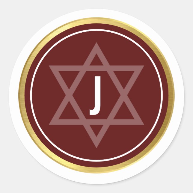 MONOGRAM BAR MITZVAH modern maroon dark red gold Classic Round Sticker (Front)