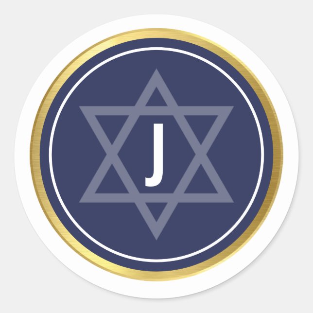 MONOGRAM BAR MITZVAH modern navy dark blue gold Classic Round Sticker (Front)