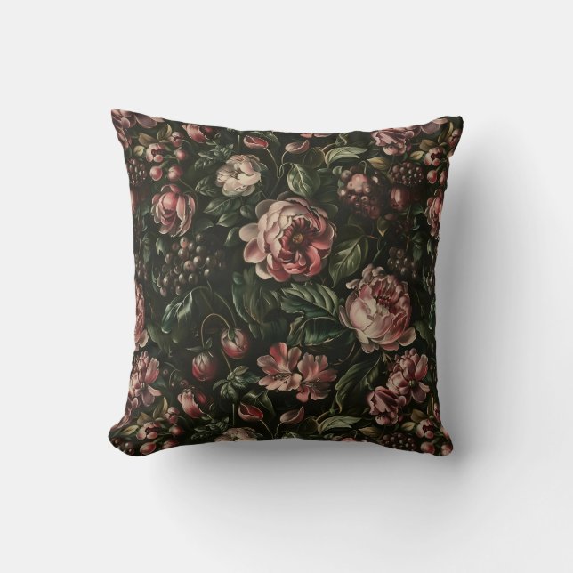 Monogram Baroque Dark Purple Floral Pattern Cushion (Front)