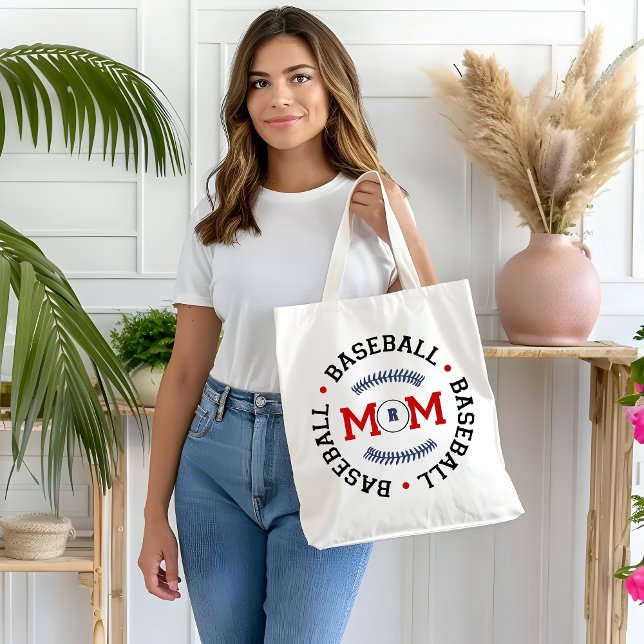 Monogram Baseball Mother Gift Tote Bag (Creator Uploaded)