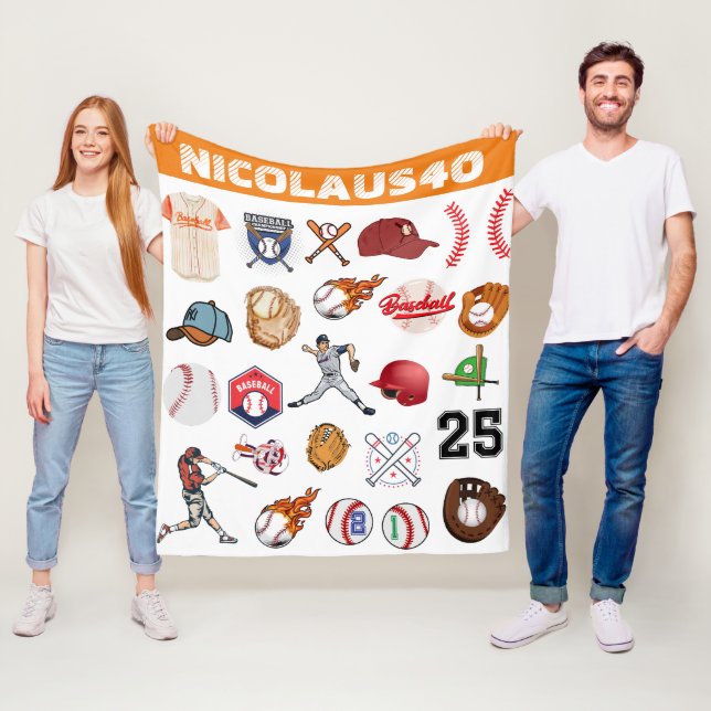 Monogram Baseball player Modern sport pattern Fleece Blanket (In Situ)