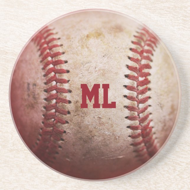Monogram Baseball Round Sandstone Coasters (Front)
