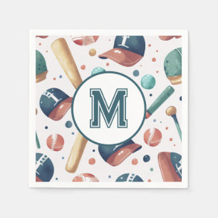 Monogram Baseball Theme Pattern Personalized Napkin