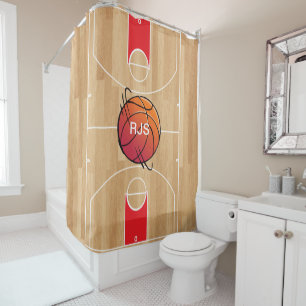 Monogram Basketball on basketball court Shower Curtain