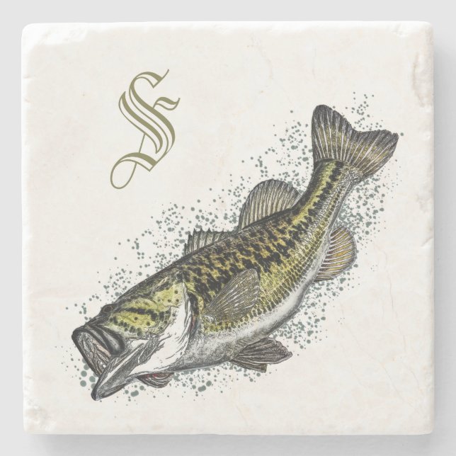 Monogram Bass Fish Stone Coaster (Front)