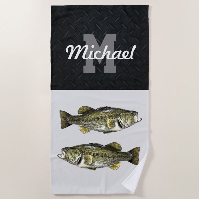 Monogram Bass Fishing Cool Sports Largemouth  Beach Towel (Front)