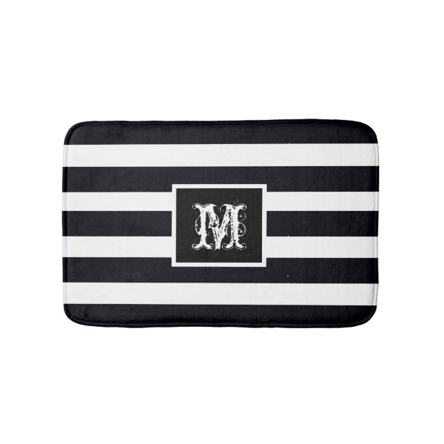 Monogram Bath Mat Bath Rug Classic Black and White (Front)