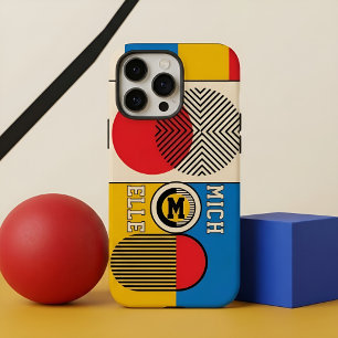 Monogram Bauhaus Retro Geometric Custom Name Gift iPhone 16 Pro Max Case