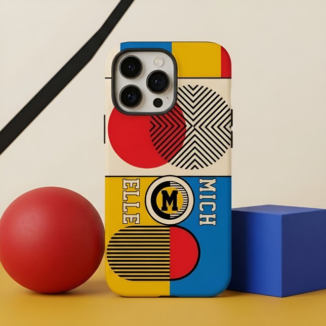 Monogram Bauhaus Retro Geometric Custom Name Gift Case-Mate iPhone Case (Creator Uploaded)
