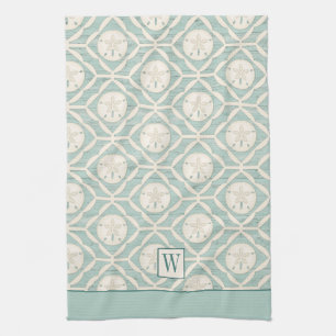Monogram Beach Sand Dollar Pattern Baking Tea Towel