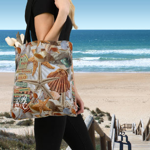 Monogram Beach Shell Starfish Pattern Tote Bag