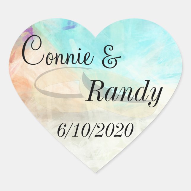 Monogram Beach Wedding Sticker with Wedding Rings (Front)