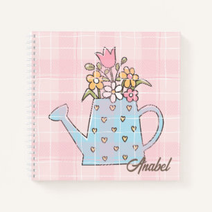 Monogram beautiful hand drawn botanical Pink blue Notebook