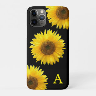 Monogram & Beautiful Sunflowers on Black Case-Mate iPhone Case